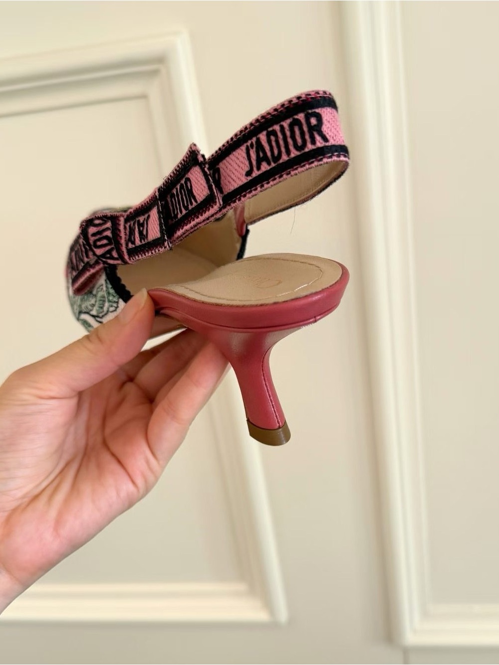 🚩steal Dior Multicolor Floral Embroidered Slingback Pumps with Pink Heel - Picture 3 of 5